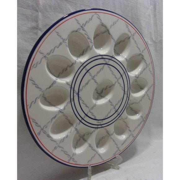Paula Deen Nautical Ahoy Matte!! Deviled Egg Plate/Platter 12"D Easter - Picture 3 of 10